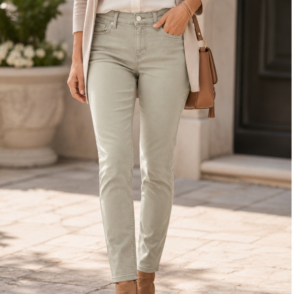 Amazon Essentials Womens Skinny Jeans Size 4 Olive Green Stretch Denim Career
